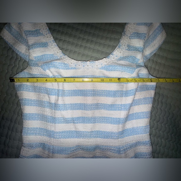 Lilly Pulitzer Rylan Flutter Blue Lurex Boucle Stripe Daisy Pearl Lace Dress Sz6 - Picture 5 of 15